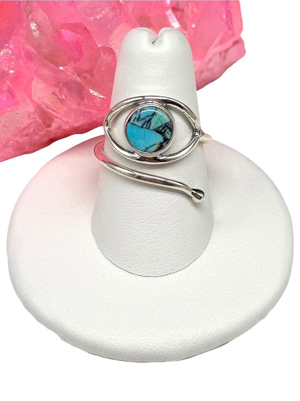 Tibetan Turquoise Evil Eye Ring Solid 925 Sterling Silver Adjustable Size 7 - 9